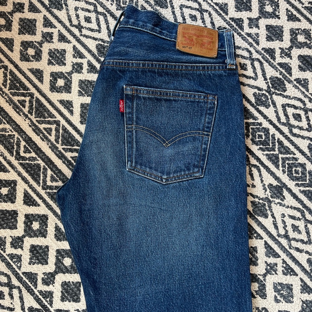 Levi’s 501CT White Oak Cone Dark Rigid Distressed Denim Jeans